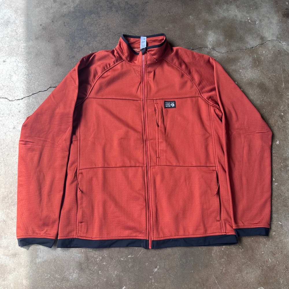 Mountain Hardwear Fleece Jacket Mens XL Orange Good Grid Tech Full Zip Mid Layer